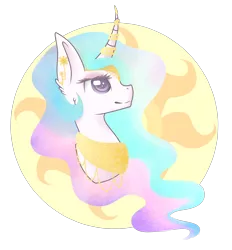 Size: 2600x2800 | Tagged: safe, artist:blocksy-art, derpibooru import, princess celestia, pony, bust, catasterism, curved horn, earring, horn jewelry, jewelry, piercing, portrait, solo, sun