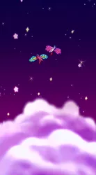 Size: 640x1159 | Tagged: cloud, cloudy, derpibooru import, g3, g3 panorama, heart bright, panorama, safe, screencap, space, star flight, stars, two for the sky, vertical panorama, wings