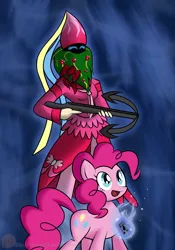 Size: 1400x2000 | Tagged: artist:xain-russell, crossbow, derpibooru import, fanfic art, laetitia, magician arcana, persona, persona: the harmony arcana, pinkie pie, safe, tarot card