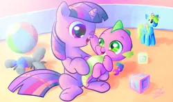 Size: 1920x1136 | Tagged: safe, artist:halem1991, derpibooru import, spike, twilight sparkle, baby spike, boop, cute, filly, halem1991 is trying to murder us, spikabetes, twiabetes, weapons-grade cute, younger