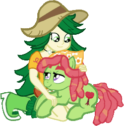 Size: 500x508 | Tagged: safe, artist:oneovertwo, derpibooru import, sweet leaf, tree hugger, equestria girls, make new friends but keep discord, animated, background human, cute, huggerbetes, petting