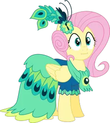 Size: 3000x3353 | Tagged: artist:ruinedomega, clothes, derpibooru import, dress, fluttershy, gala dress, :i, make new friends but keep discord, ponyscape, safe, simple background, transparent background, vector, we bought two cakes