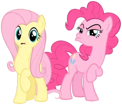 Size: 1024x888 | Tagged: safe, artist:sollace, derpibooru import, fluttershy, pinkie pie, pony, breaking the fourth wall, looking at you, simple background, transparent background, when she doesn't smile