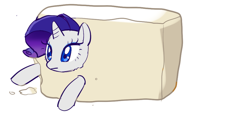 Size: 1000x500 | Tagged: safe, artist:pan, derpibooru import, rarity, pony, unicorn, cute, food, frown, raribetes, raritofu, simple background, solo, stuck, tofu (food), wat, white background