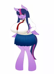 Size: 800x1100 | Tagged: anthro, artist:steveman, breasts, busty twilight sparkle, clothes, derpibooru import, female, glasses, looking at you, necktie, shirt, skirt, solo, solo female, suggestive, twilight sparkle, twilight sparkle (alicorn)