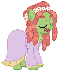 Size: 2231x2700 | Tagged: artist:pixelkitties, clothes, derpibooru import, dress, gala dress, hippie horse noises, make new friends but keep discord, open mouth, safe, simple background, solo, transparent background, tree hugger, vector, wavy mouth