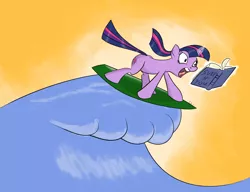 Size: 2480x1901 | Tagged: artist:rankao, book, derpibooru import, magic, reading, safe, solo, surfing, twilight sparkle