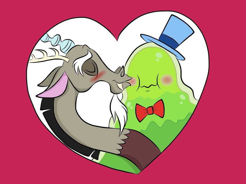 Size: 2048x1536 | Tagged: artist:fiona brown, blushing, derpibooru import, discord, heart, kissing, make new friends but keep discord, safe, shipping, smoozcord, smooze