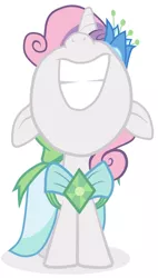 Size: 1707x3000 | Tagged: artist:arcum42, clothes, derpibooru import, dress, gala dress, grin, make new friends but keep discord, nose in the air, safe, simple background, solo, sweetie belle, white background
