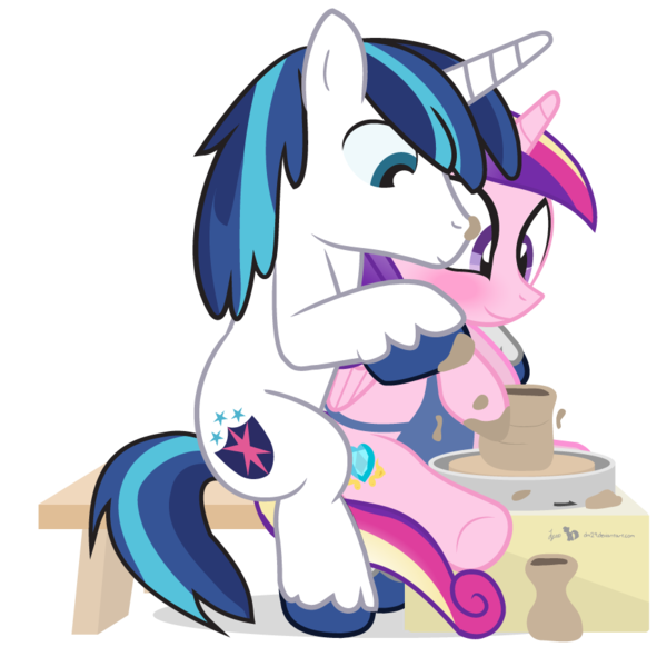 Size: 920x920 | Tagged: artist:dm29, blushing, ceramics, clay, derpibooru import, female, julian yeo is trying to murder us, male, pottery, pottery wheel, princess cadance, safe, shining armor, shiningcadance, shipping, simple background, straight, transparent background, unchained melody