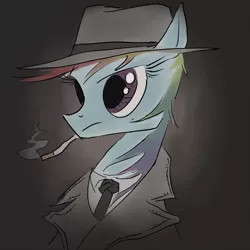 Size: 1000x1000 | Tagged: safe, artist:spromultis, derpibooru import, rainbow dash, cigarette, clothes, fedora, hat, noir, portrait, smoking, solo, suit