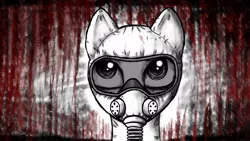 Size: 1191x670 | Tagged: abstract background, artist:rik4100, black and white, dark, derpibooru import, gas mask, hazmat suit, macabre, monochrome, neo noir, oc, partial color, red, respirator, semi-grimdark, tint, unofficial characters only