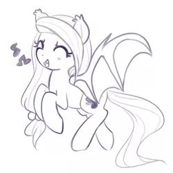 Size: 1280x1280 | Tagged: safe, artist:pegacornss, derpibooru import, oc, oc:sweet hum, unofficial characters only, bat pony, pony, cute, eyes closed, monochrome, music notes, ocbetes, singing, sketch, solo