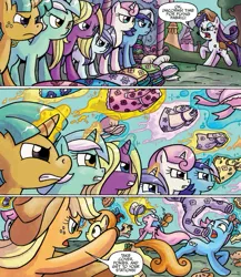 Size: 597x687 | Tagged: safe, artist:agnesgarbowska, derpibooru import, idw, aloe, applejack, carrot top, golden harvest, lotus blossom, lyra heartstrings, minuette, rarity, snails, spoiler:comic, spoiler:comic30, clothes, spa twins