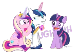 Size: 950x690 | Tagged: artist:dm29, corndog, derpibooru import, disgusted, do not want, donut, female, grossed out, innuendo, jelly, magic, male, princess cadance, sex joke, shining armor, shiningcadance, shipping, simple background, straight, suggestive, transparent background, trio, twilight sparkle