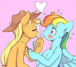 Size: 600x535 | Tagged: safe, artist:iizuna, derpibooru import, applejack, rainbow dash, appledash, cigarette, cigarette kiss, female, lesbian, shipping, smoking