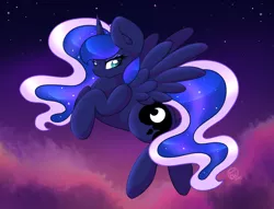 Size: 1024x781 | Tagged: artist:xelectrobeats, derpibooru import, flying, princess luna, safe, solo