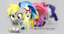 Size: 1600x855 | Tagged: dead source, safe, artist:sambragg, derpibooru import, derpy hooves, fluttershy, rarity, twilight sparkle, twilight sparkle (alicorn), vinyl scratch, alicorn, pony, chibi, female, flutterbat, irl, mare, merchandise, photo, welovefine