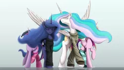 Size: 3000x1688 | Tagged: safe, artist:ncmares, derpibooru import, princess cadance, princess celestia, princess luna, twilight sparkle, twilight sparkle (alicorn), alicorn, pony, ask majesty incarnate, alicorn tetrarchy, clothes, ethereal mane, fabulous, female, majestic, majestic as fuck, mare, socks, striped socks