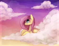 Size: 1888x1469 | Tagged: artist:kilamuri, chest fluff, cloud, cloudy, derpibooru import, ear fluff, fluffy, fluttershy, prone, safe, solo