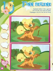 Size: 1187x1600 | Tagged: safe, derpibooru import, applejack, earth pony, pony, fabulous, female, hatless, horseshoes, magazine, mare, missing accessory, mud, norway, norwegian, spot the difference
