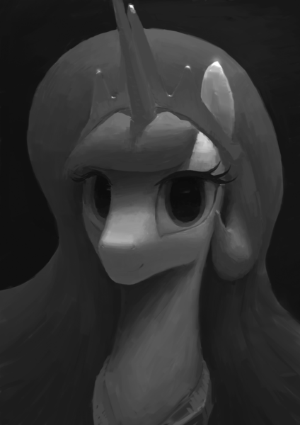 Size: 1414x2000 | Tagged: safe, artist:remi721, derpibooru import, princess celestia, alicorn, pony, cute, cutelestia, female, looking at you, mare, monochrome, portrait, smiling, solo