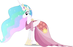 Size: 5560x3575 | Tagged: safe, artist:infinitewarlock, derpibooru import, princess celestia, pony, make new friends but keep discord, absurd resolution, clothes, dress, female, gala dress, mare, simple background, solo, transparent background, vector