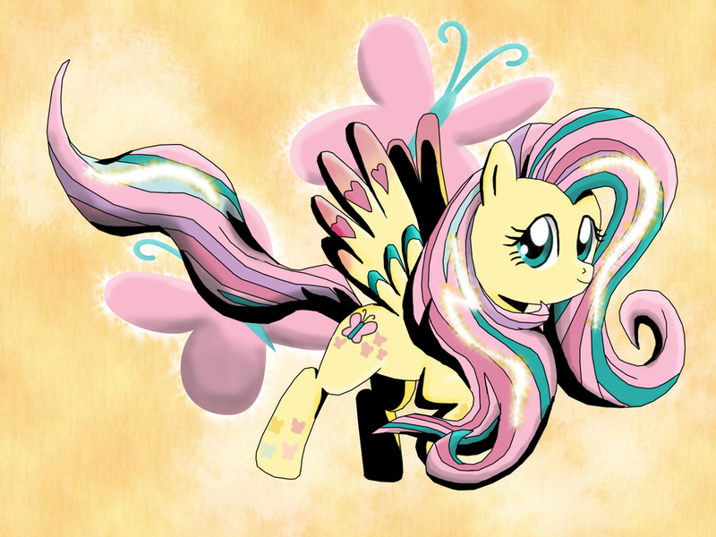 Size: 1024x768 | Tagged: safe, artist:ferrokiva, derpibooru import, fluttershy, pegasus, pony, female, mare, rainbow power, solo