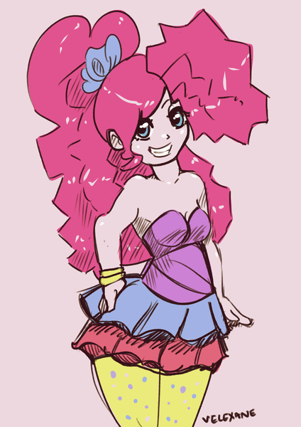 Size: 1280x1810 | Tagged: safe, artist:velexane, derpibooru import, pinkie pie, equestria girls, friendship through the ages, 30 minute art challenge, bare shoulders, cute, diapinkes, female, new wave pinkie, sleeveless, solo, strapless