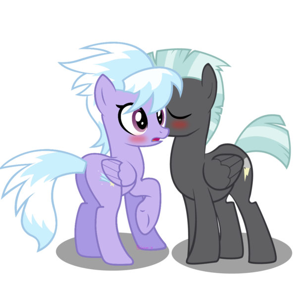 Size: 2000x2000 | Tagged: safe, artist:3d4d, derpibooru import, cloudchaser, thunderlane, pegasus, pony, blushing, eyes closed, female, kissing, male, mare, plot, raised hoof, shipping, simple background, stallion, straight, thunderchaser, transparent background