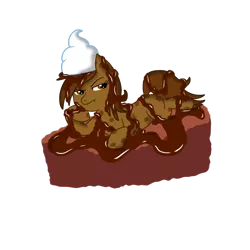 Size: 2449x2449 | Tagged: annoyed, artist:kunoichipikachu, brownies, chocolate sauce, derpibooru import, food pony, oc, oc:cookie crumble, original species, safe, simple background, transparent background, unofficial characters only