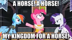 Size: 887x500 | Tagged: chancellor puddinghead, commander hurricane, derpibooru import, image macro, meme, pinkie pie, princess platinum, rainbow dash, rarity, richard iii, safe, screencap, shakespearean insults