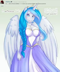 Size: 3330x4000 | Tagged: alicorn, alicorn oc, anthro, anthro oc, artist:askbubblelee, ask, cleavage, clothes, derpibooru import, deviantart, dress, female, oc, oc:bubble lee, oc:imago, princess, race swap, safe, solo, unofficial characters only