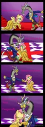 Size: 1550x4283 | Tagged: safe, artist:raggyrabbit94, derpibooru import, discord, fluttershy, beauty and the beast, clothes, comic strip, crossover, discoshy, female, male, shipping, straight