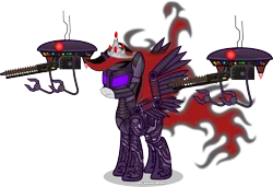 Size: 3420x2341 | Tagged: safe, artist:vector-brony, derpibooru import, oc, oc:cognitum, unofficial characters only, alicorn, cyborg, pony, fallout equestria, fallout equestria: project horizons, alicorn oc, armor, fanfic art, gun drone, powered exoskeleton