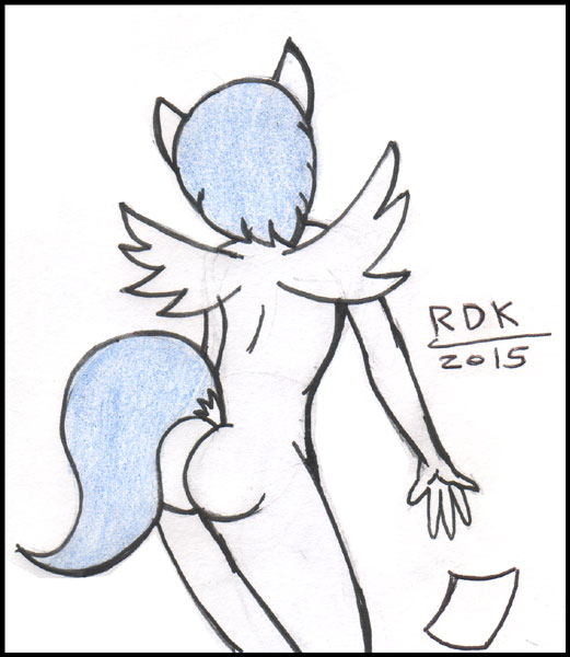 Size: 521x600 | Tagged: questionable, artist:rdk, banned from derpibooru, derpibooru import, cotton cloudy, anthro, pegasus, trade ya, ass, face not visible, female, image, jpeg, lolicon, nudity, photo, simple background, solo, solo female, traditional art, underage