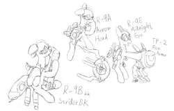 Size: 2055x1313 | Tagged: safe, artist:fameng, derpibooru import, original species, plane pony, pony, monochrome, plane, r-9a arrowhead, r-9bbk striderbk, r-9e midnight eye, r-type, r-type tactics, tp-2 pow armor