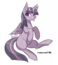 Size: 1080x1200 | Tagged: safe, artist:nokno76, derpibooru import, twilight sparkle, twilight sparkle (alicorn), alicorn, pony, :p, chromatic aberration, female, frown, looking at you, mare, pixiv, sitting, solo, tongue out
