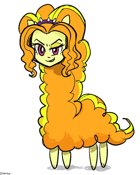 Size: 800x1000 | Tagged: safe, artist:han_hyui, derpibooru import, adagio dazzle, alpaca, equestria girls, alpacgio dazzle, fluffy, grin, looking at you, raised eyebrow, smirk, solo, species swap, wat