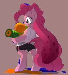 Size: 900x1000 | Tagged: safe, artist:hidamariru, derpibooru import, pinkie pie, inkling, pony, semi-anthro, bipedal, crossover, cute, diapinkes, ink, nintendo, plot, solo, species swap, splatoon, splattershot