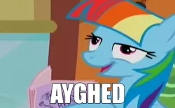 Size: 790x490 | Tagged: safe, derpibooru import, edit, edited screencap, screencap, rainbow dash, pegasus, pony, the lost treasure of griffonstone, egghead, female, image macro, mane swap, manebow sparkle, mare, meme, solo