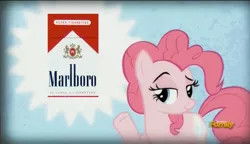 Size: 1488x856 | Tagged: cigarette, derpibooru import, exploitable meme, marlboro, meme, obligatory pony, pinkie pie, pinkie presenter, safe, the lost treasure of griffonstone