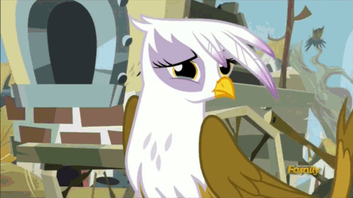Size: 500x281 | Tagged: safe, derpibooru import, screencap, gilda, pinkie pie, gryphon, the lost treasure of griffonstone, animated, crying, discovery family, discovery family logo, fourth wall, fourth wall destruction, oven