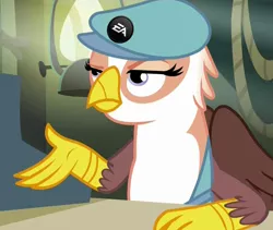 Size: 1214x1024 | Tagged: safe, derpibooru import, edit, edited screencap, screencap, gimme moore, gryphon, the lost treasure of griffonstone, ea, electronic arts, hat, newsboy hat, solo, truth