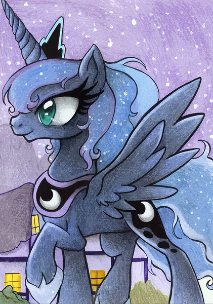 Size: 748x1067 | Tagged: artist:schnuffitrunks, derpibooru import, princess luna, safe, solo