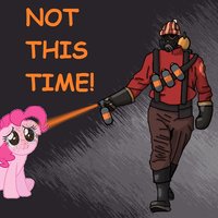 Size: 200x200 | Tagged: comic sans, crossover, derpibooru import, fire, pepper spray cop, pinkie pie, pyro, safe, team fortress 2