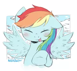 Size: 3000x2770 | Tagged: safe, artist:nekowy, derpibooru import, rainbow dash, blushing, cute, dashabetes, solo, tongue out