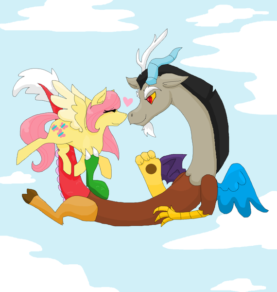 Size: 1024x1077 | Tagged: safe, artist:warriorcats125, derpibooru import, discord, fluttershy, discoshy, female, male, shipping, straight