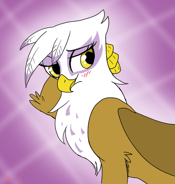 Size: 1238x1303 | Tagged: safe, artist:dawnmistpony, derpibooru import, gilda, gryphon, blushing, gildere, solo, tsundere