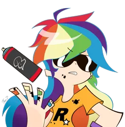 Size: 2770x2800 | Tagged: artist:joemasterpencil, derpibooru import, human, humanized, panty and stocking with garterbelt, rainbow dash, rockstar, rockstar games, safe, simple background, solo, spray can, spray paint, style emulation, sunglasses, transparent background